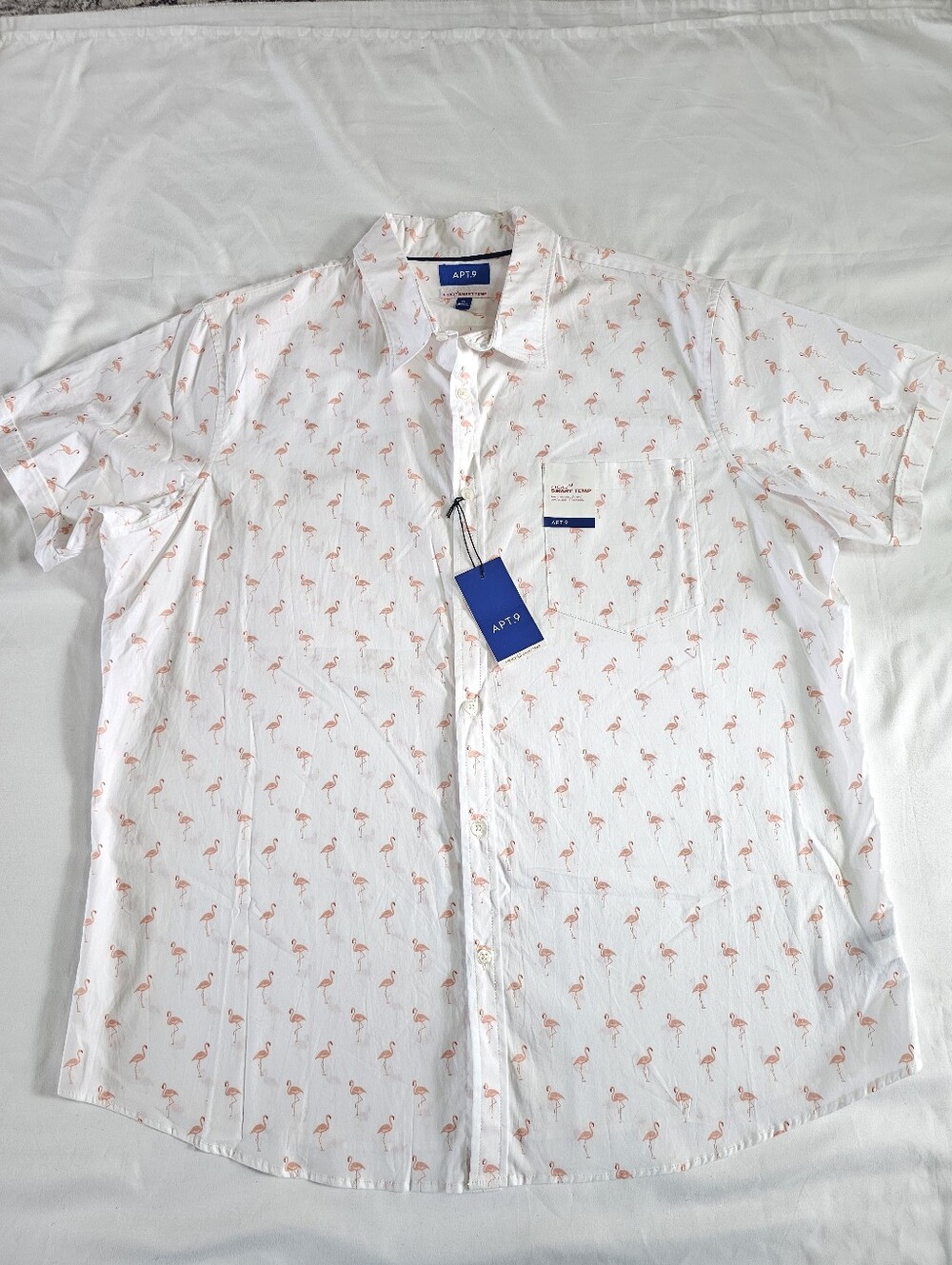 Apt 9 Tropical Flamingo All Over Print Button Down Casual Shirt Sz XL Vacation